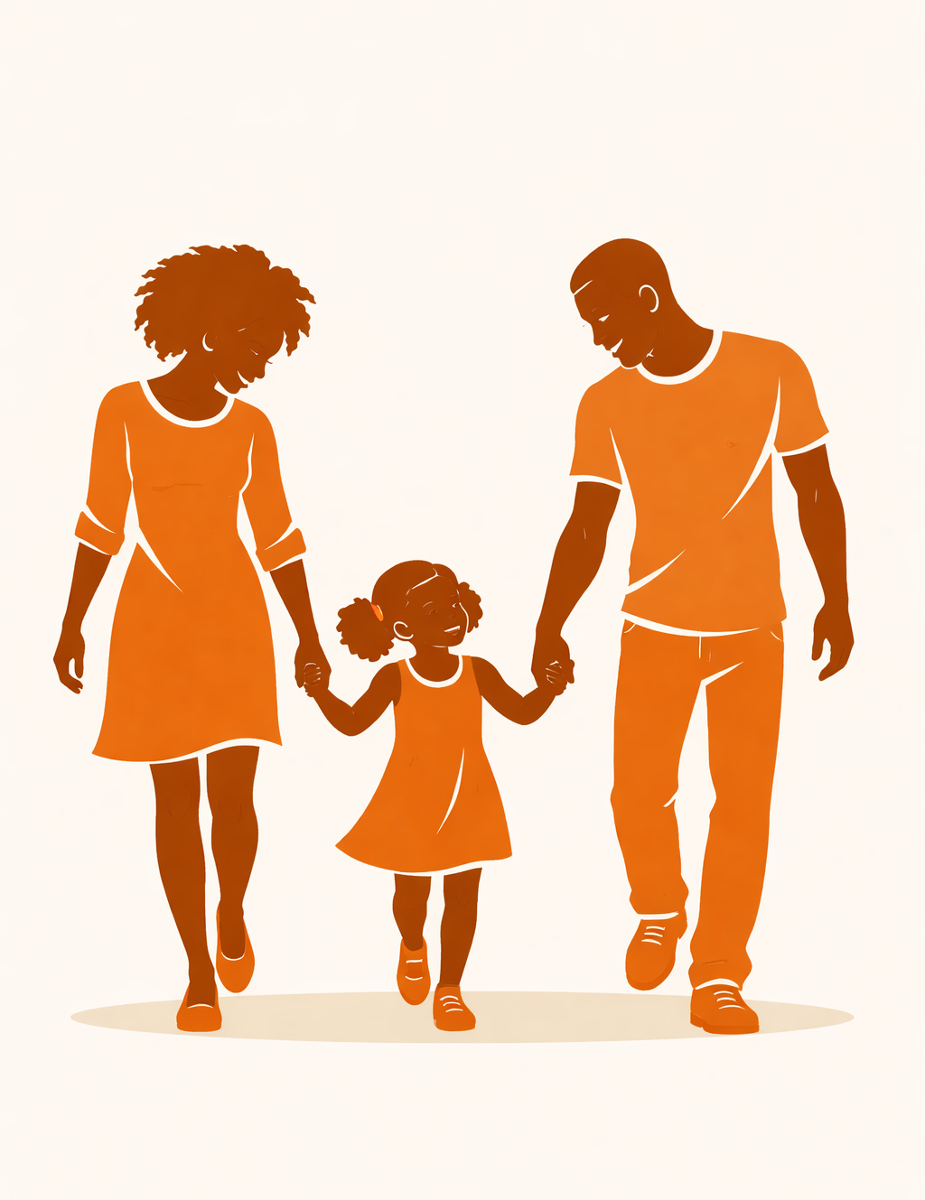 Illustration of a family of three walking together on a white background